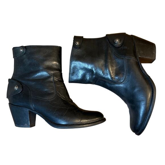 Frye Women’s Jackie Botton Leather Zip-Closure Healed Bootie Boots BLK Size 6.5B - Picture 3 of 13